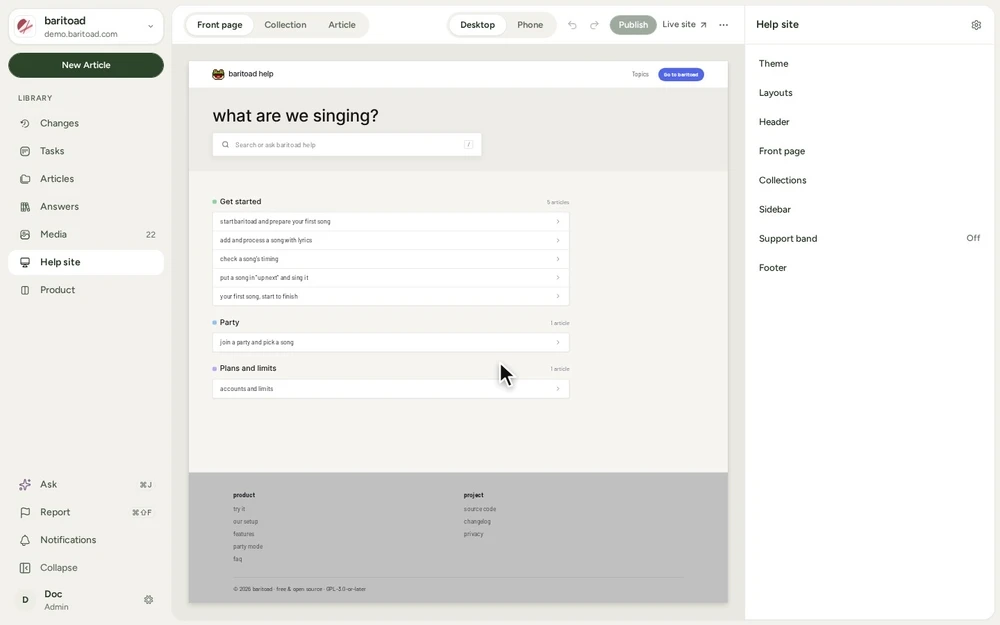 Match a site… opens from More on the Help site page, with its Site to match field