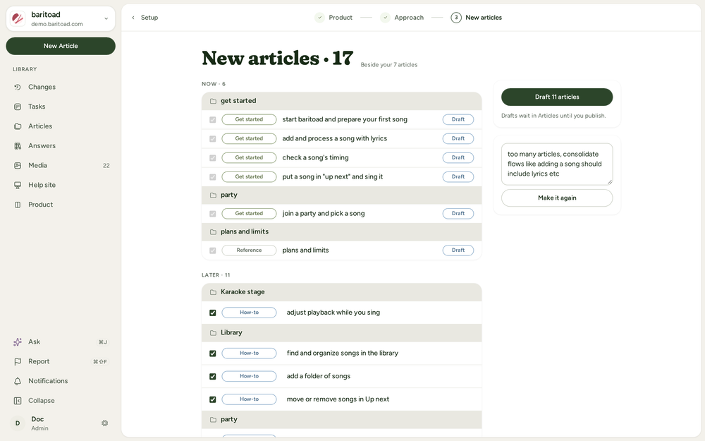 The outline step with the articles under Now and Later
